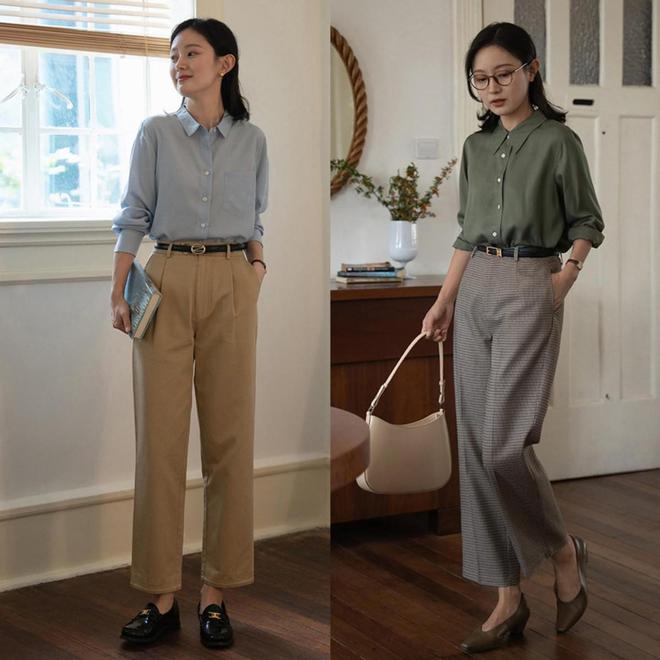长裤”适合40+女生穿搭时髦又高级AG真人今年春天突然流行起“衬衫+(图2)