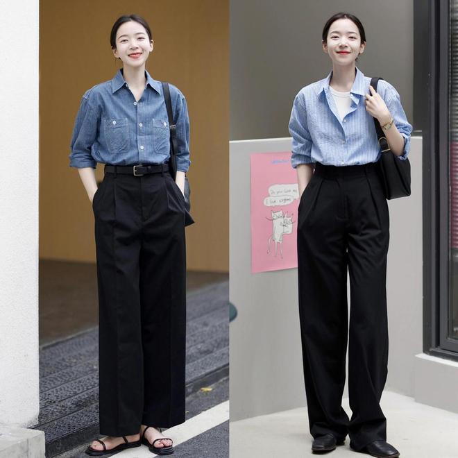 长裤”适合40+女生穿搭时髦又高级AG真人今年春天突然流行起“衬衫+(图7)